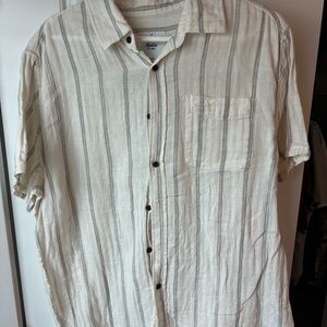 Katin Men’s Short Sleeve Button-Up Shirt — Cream with Gray Stripes